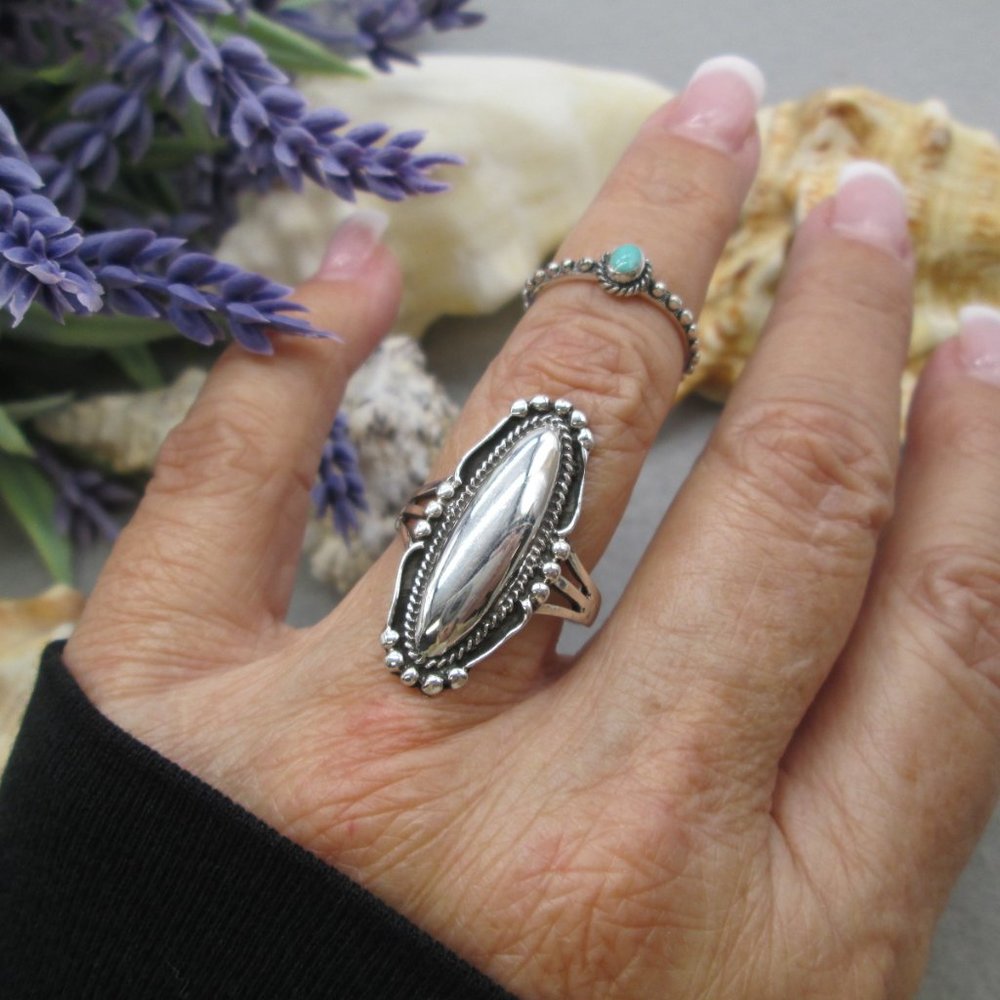 Native American Braided 925 Sterling Silver Elongated Oval Ring>Southwestern